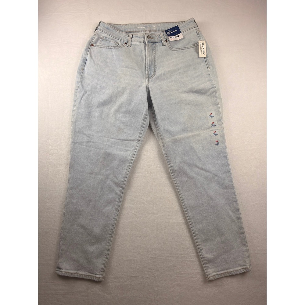 Old Navy Curvy OG Straight Ankle Jeans Womens 12 Light Wash High Rise Denim